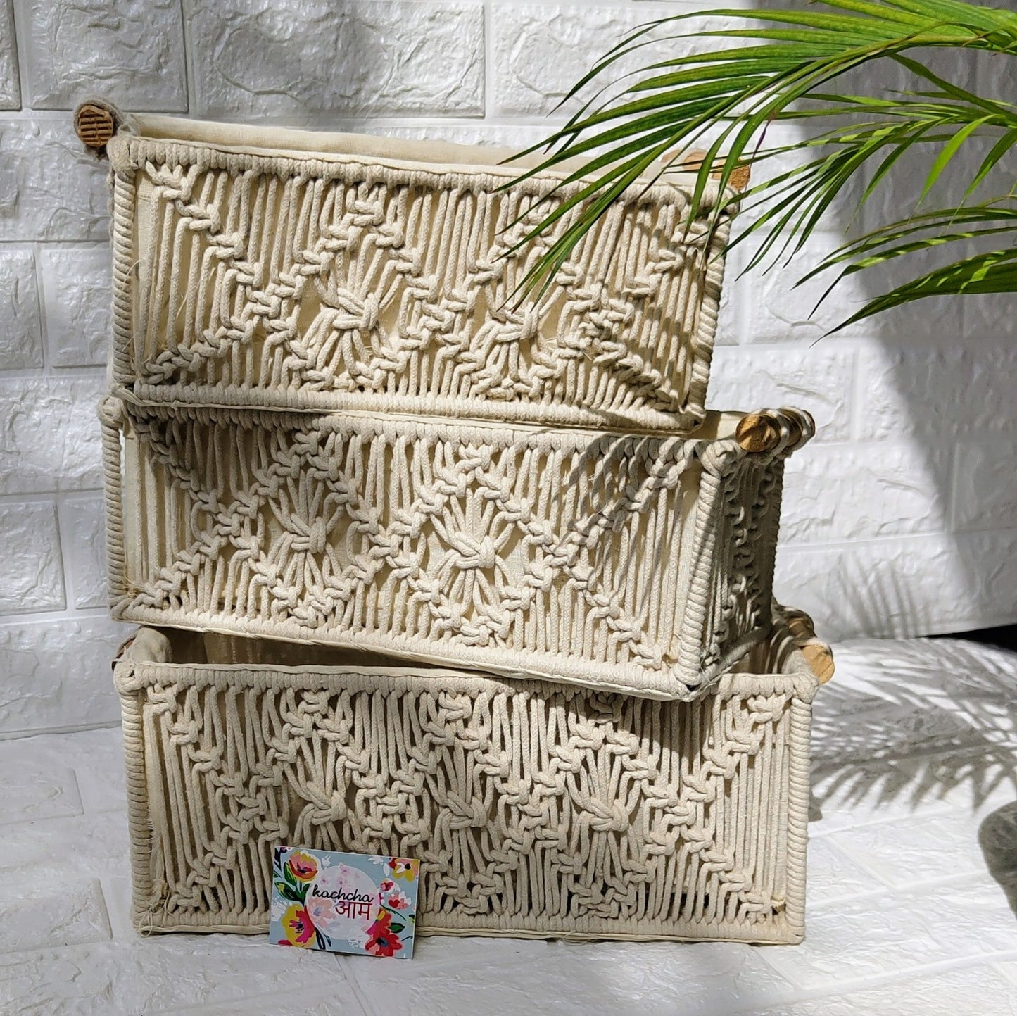 Macrame Woven Storage Baskets Set Of 3