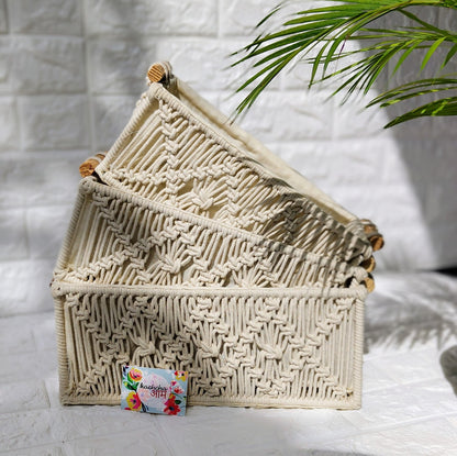 Macrame Woven Storage Baskets Set Of 3