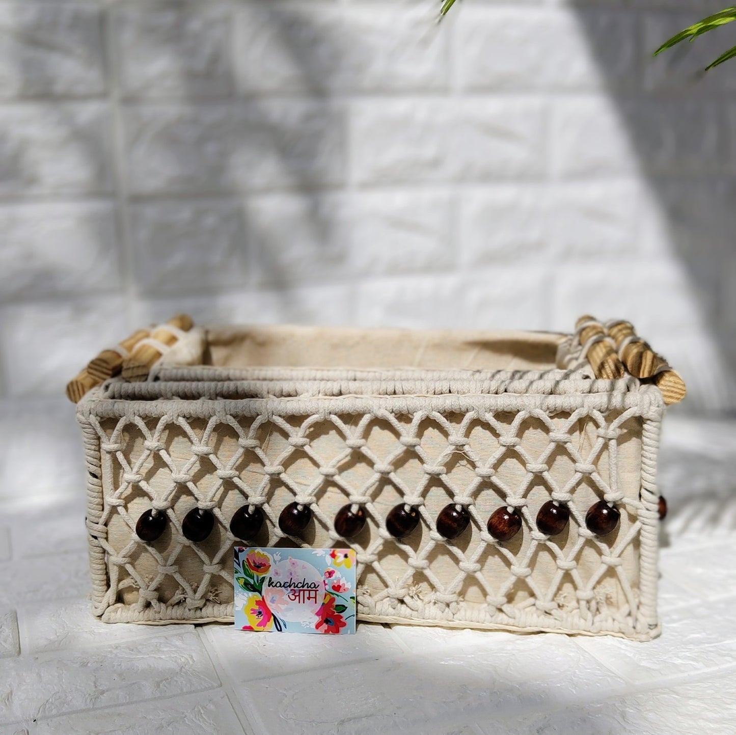 Macrame Woven Storage Baskets With Beads Set Of 3