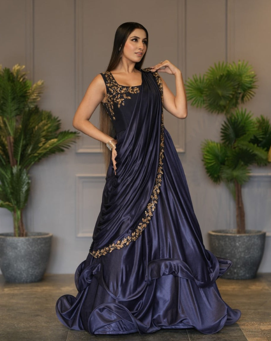 Blue Drapped Wired Gown