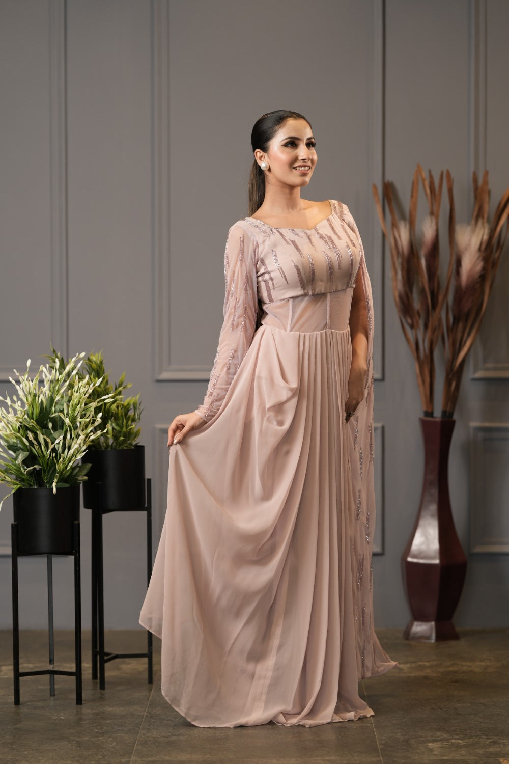 Pink Dhoti Gown