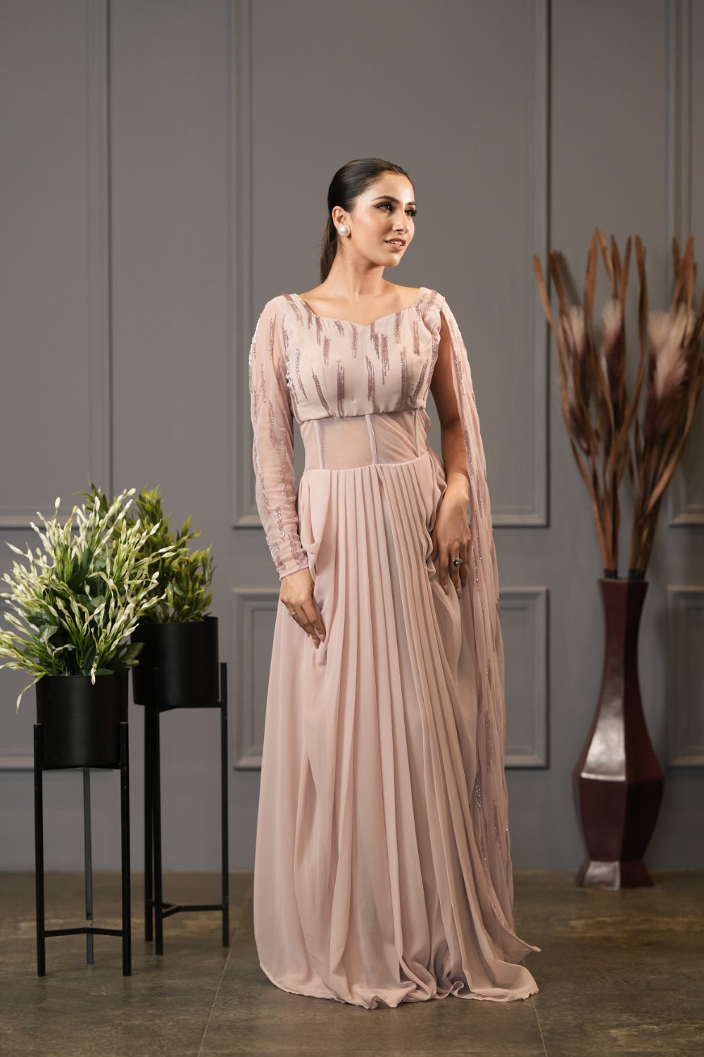 Pink Dhoti Gown