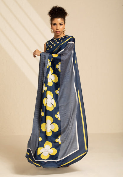 Retro Revival Satin Georgette Saree