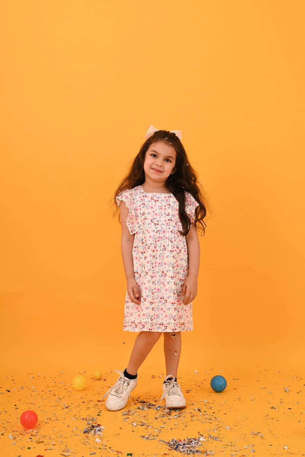 White Floral Dress With Red & Pink Flowers