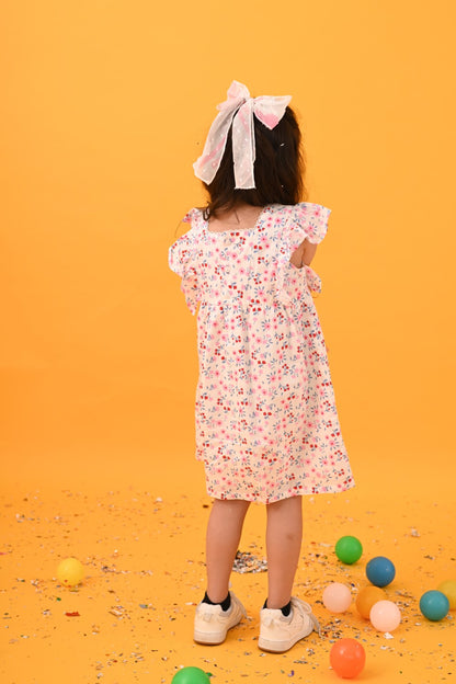 White Floral Dress With Red & Pink Flowers