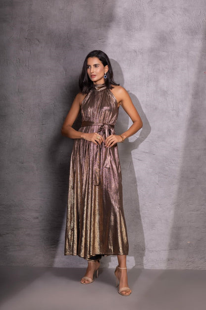 Golden Grace Pleated Jumpsuit