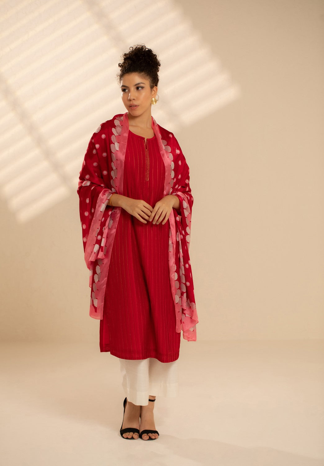 Crimson Lotus Silk Dupatta