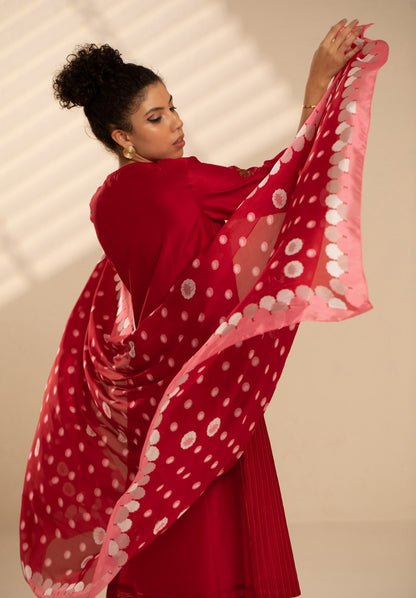 Crimson Lotus Silk Dupatta