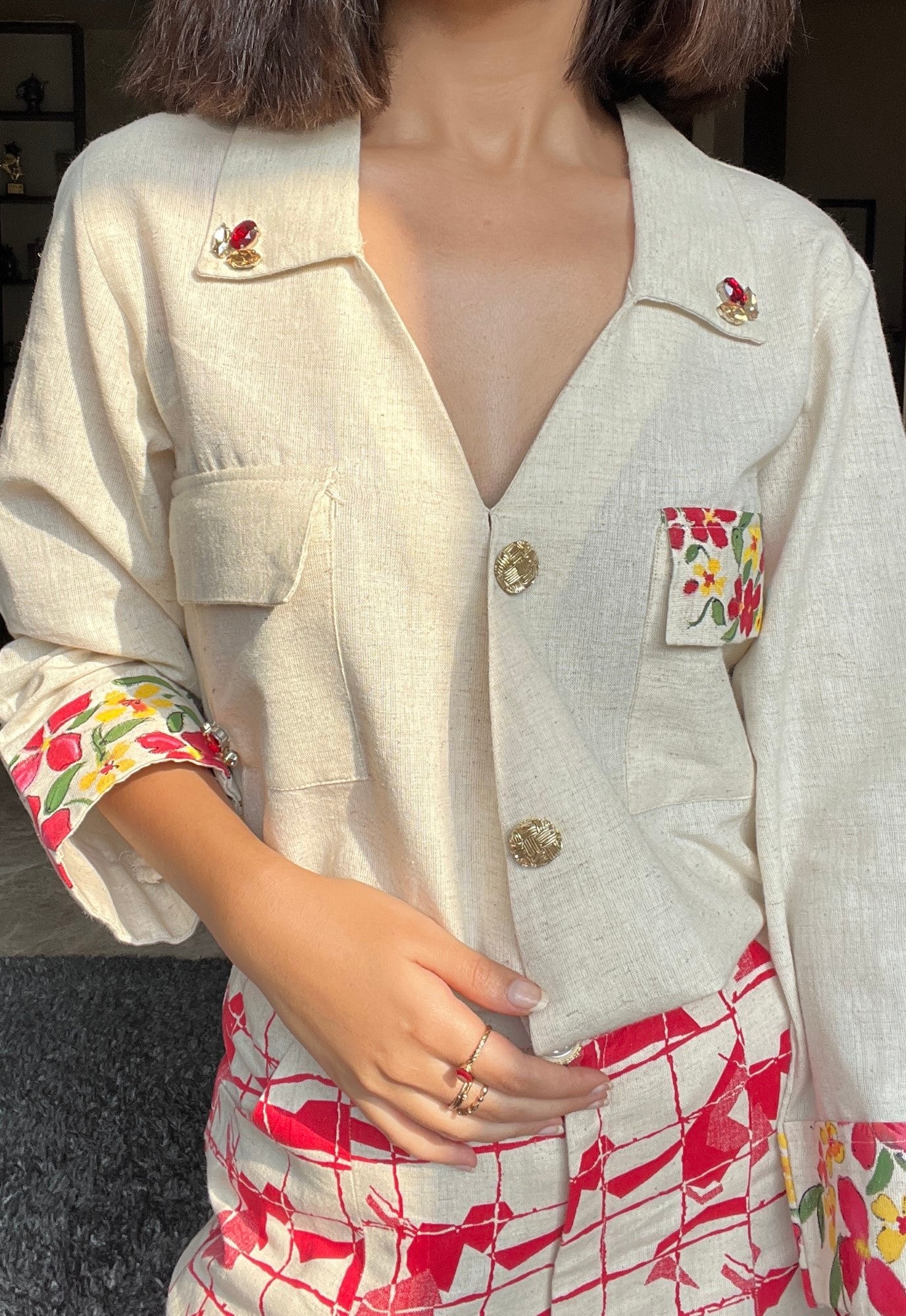 Scarlet Grid Linen Set