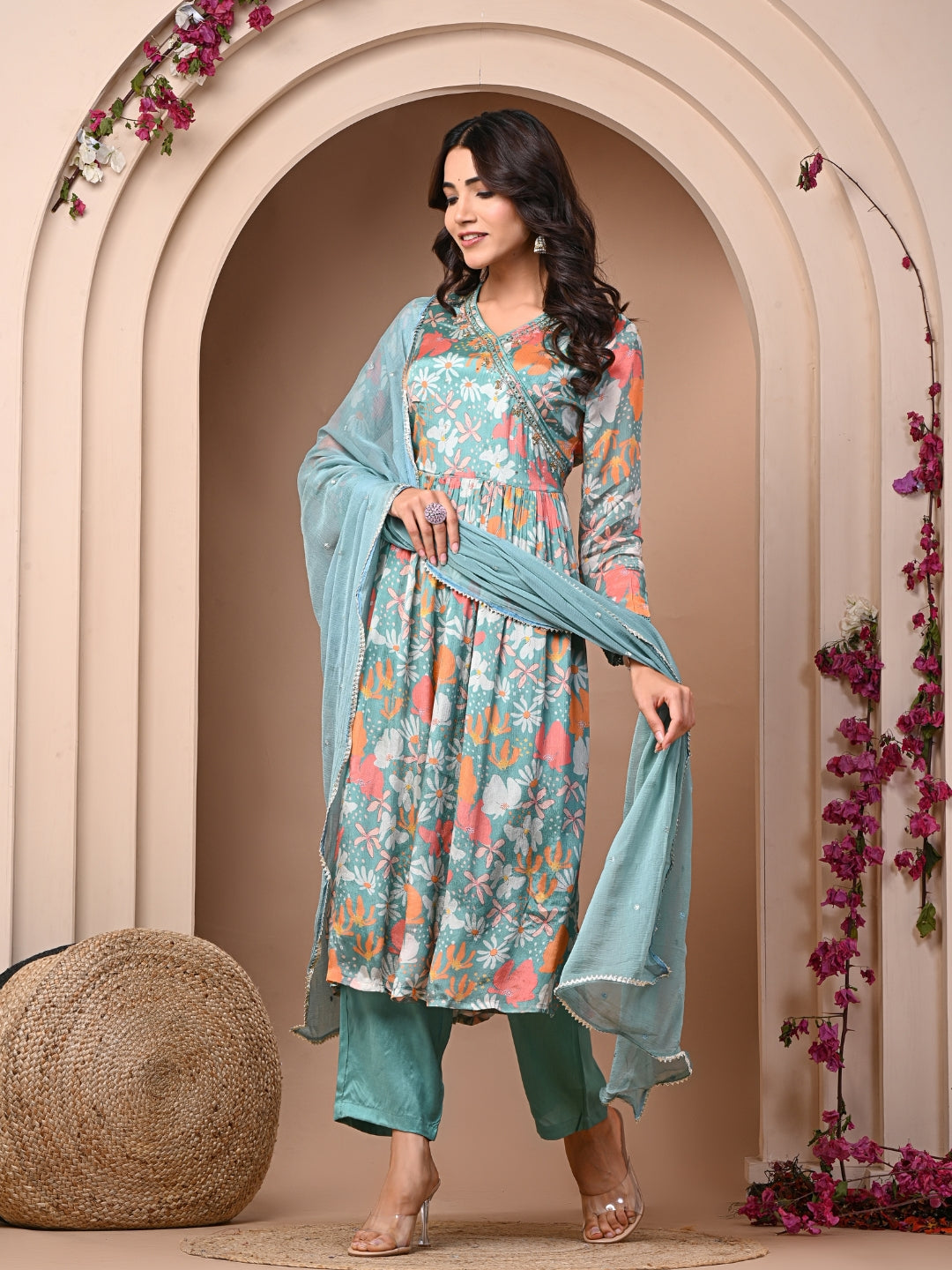 Sea Green Chinnon Suit Set| Affordable & Stylish