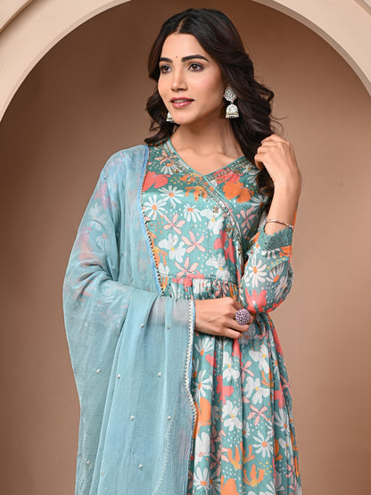 Sea Green Chinnon Suit Set| Affordable & Stylish