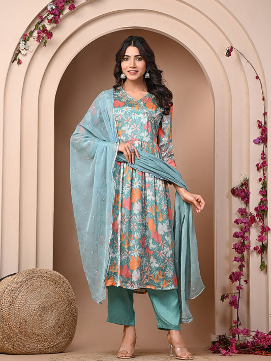 Sea Green Chinnon Suit Set| Affordable & Stylish