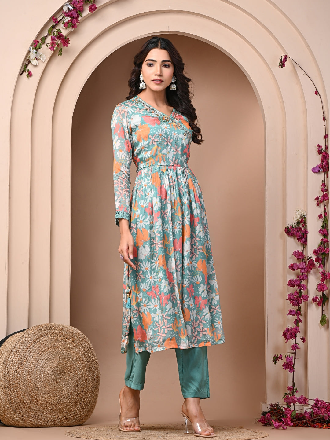 Sea Green Chinnon Suit Set| Affordable & Stylish