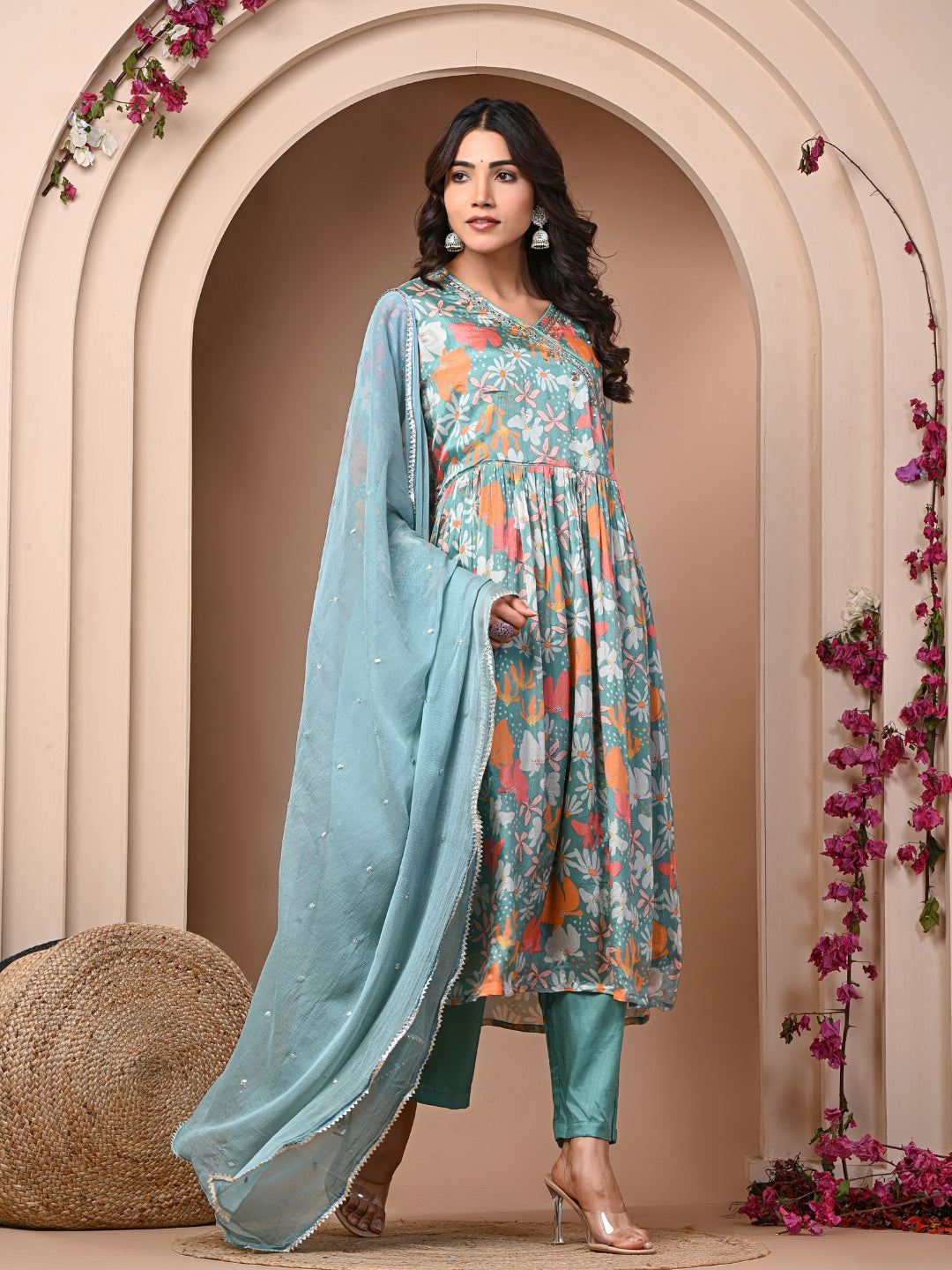 Sea Green Chinnon Suit Set| Affordable & Stylish