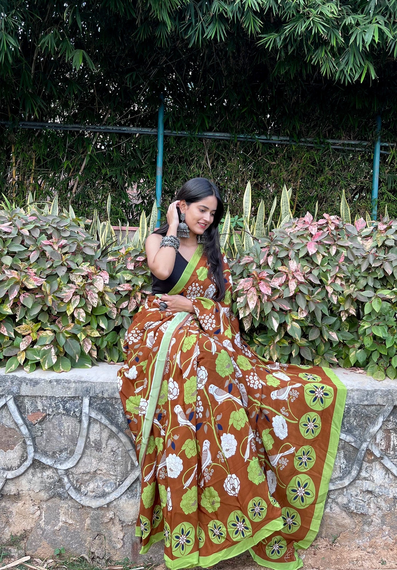 Flora and Fauna Crepe Saree