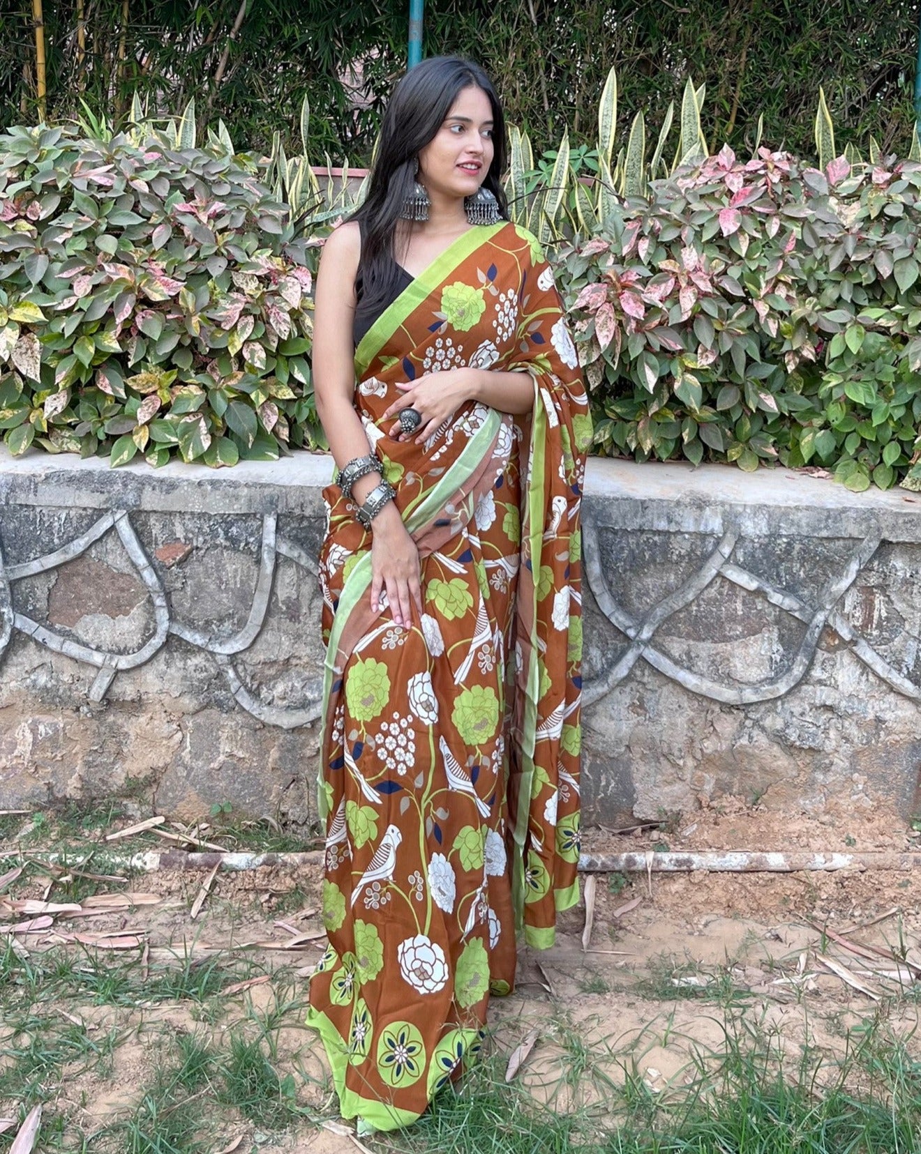 Flora and Fauna Crepe Saree