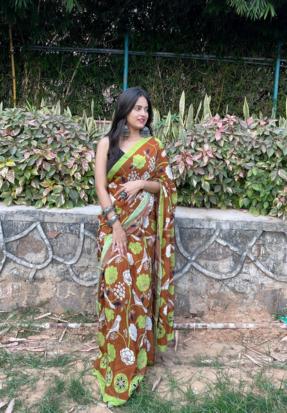 Flora and Fauna Crepe Saree