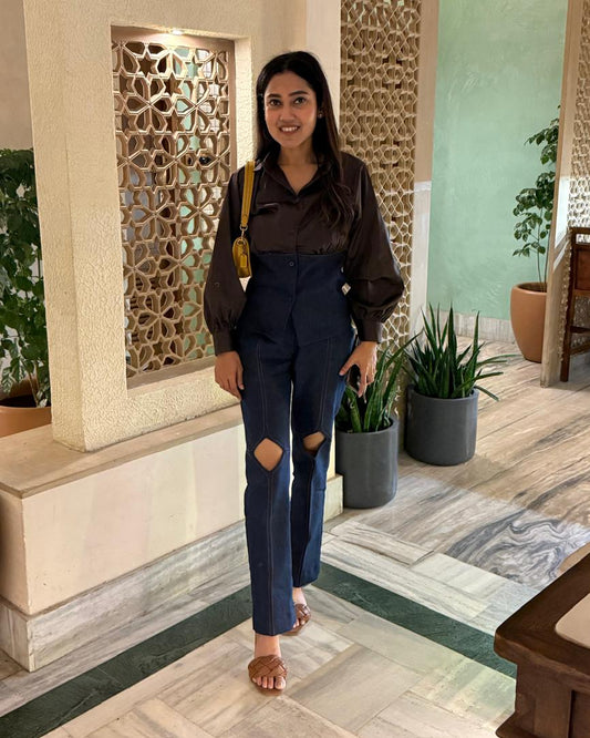 Dual Tone Denim Co-ord Set With Knee Cutouts