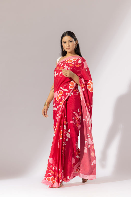 Floral Symphony Crepe Saree