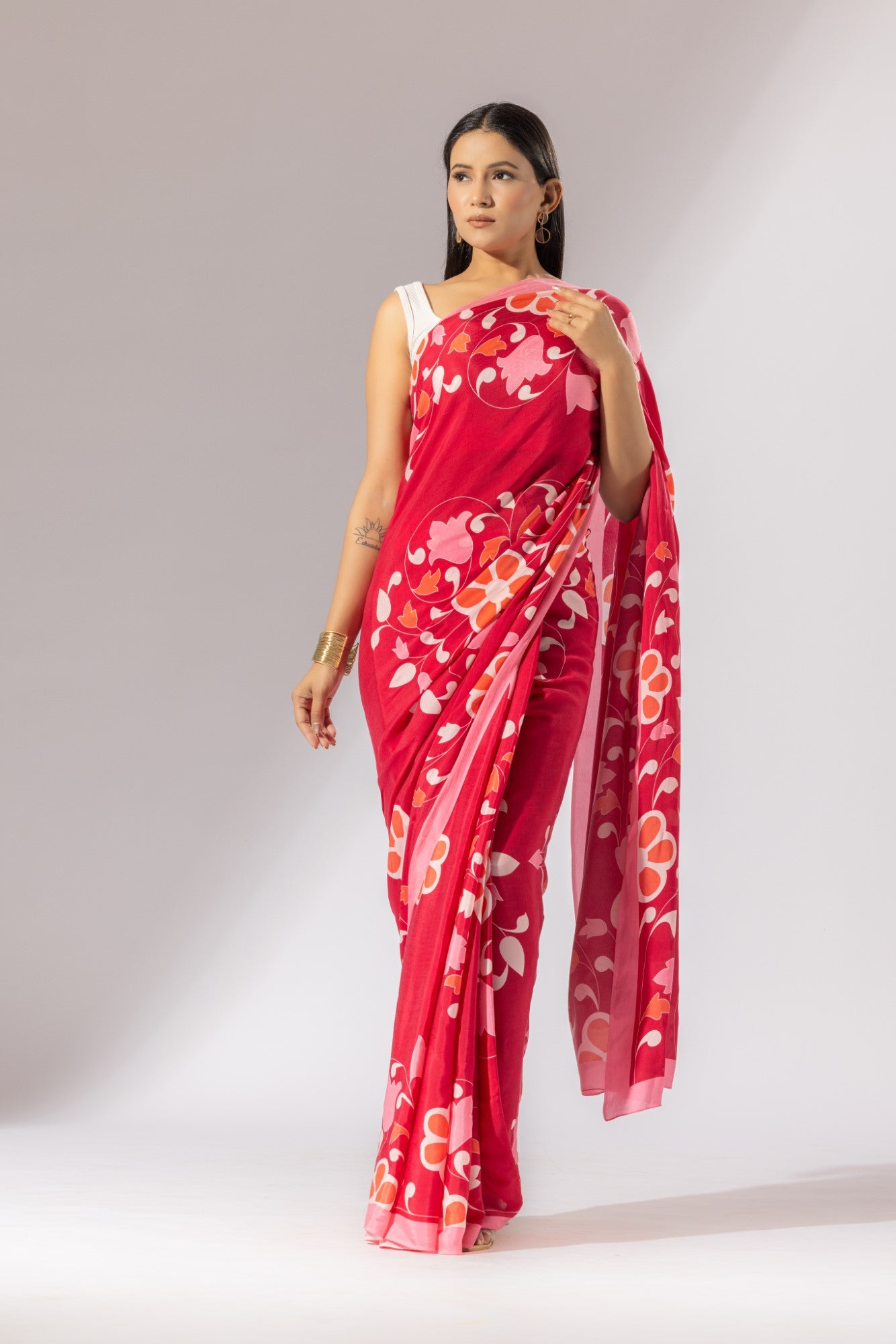 Floral Symphony Crepe Saree