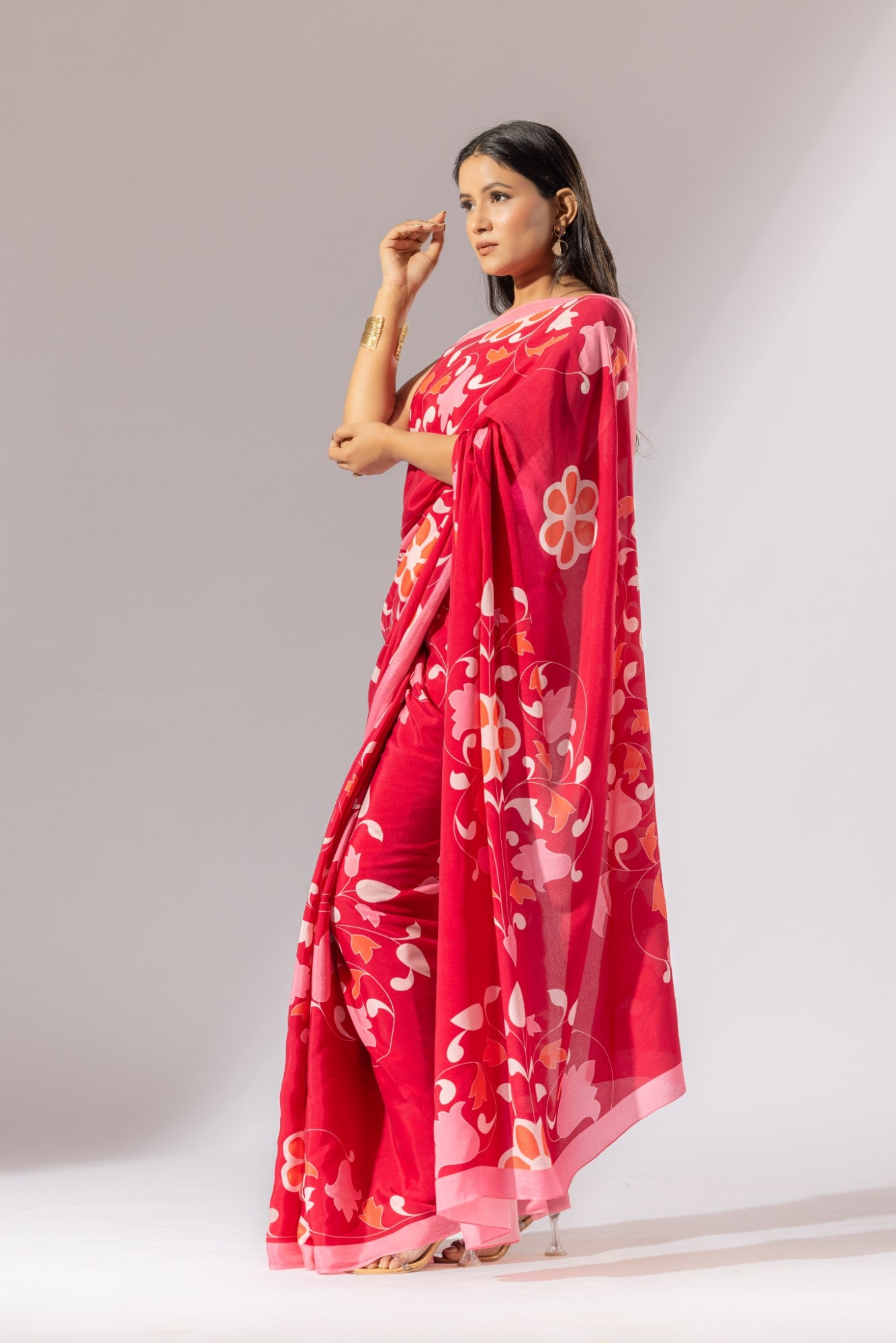 Floral Symphony Crepe Saree