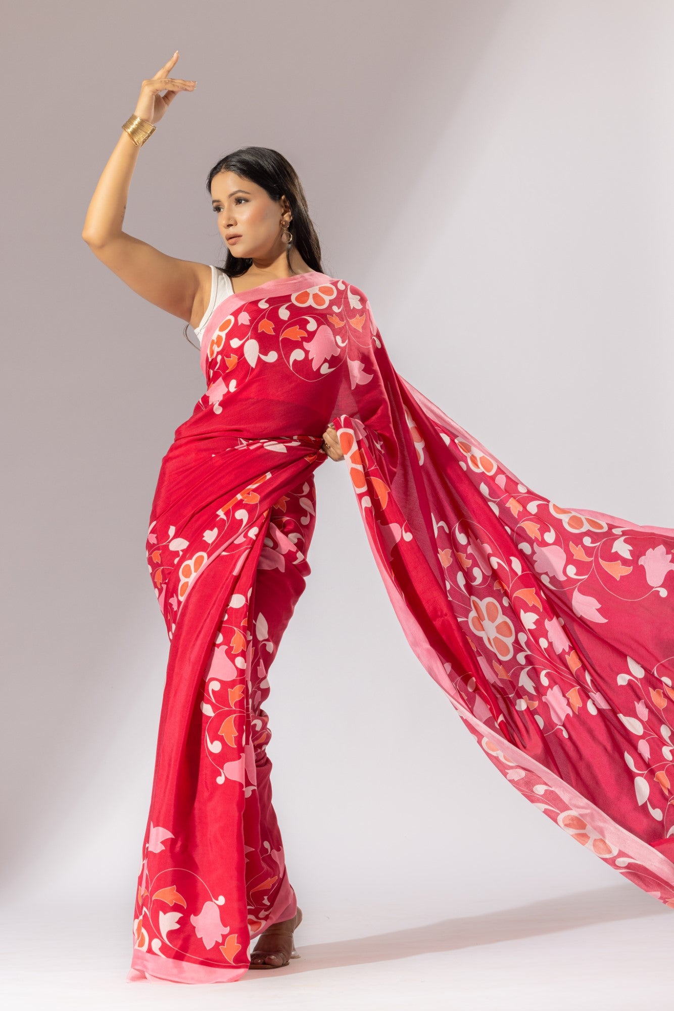 Floral Symphony Crepe Saree