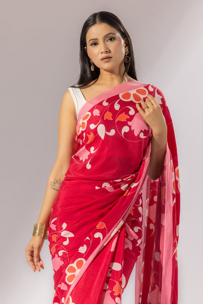 Floral Symphony Crepe Saree