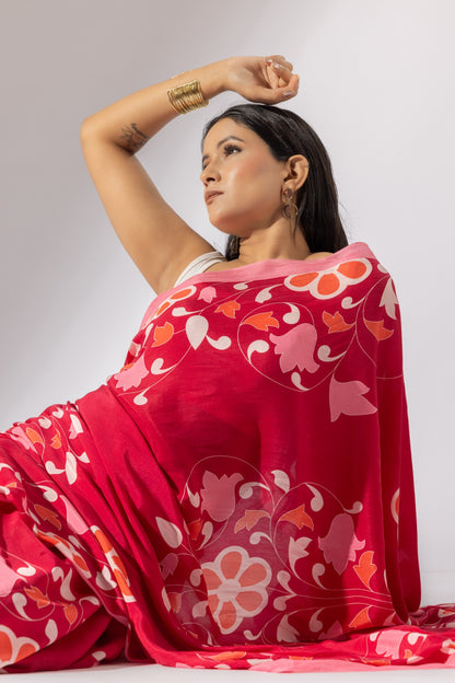 Floral Symphony Crepe Saree