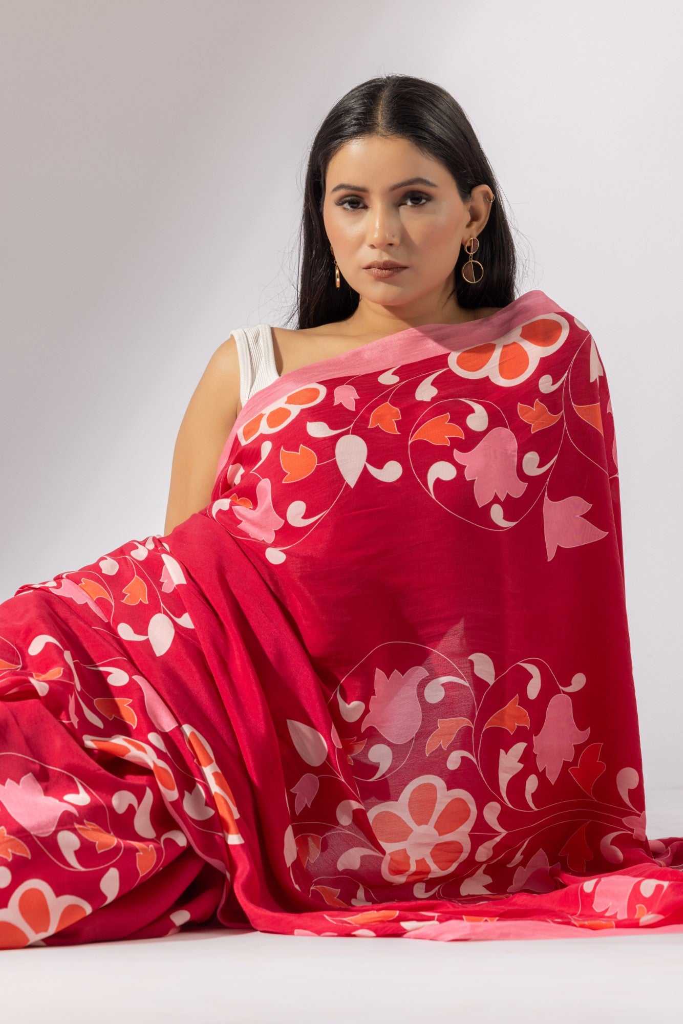 Floral Symphony Crepe Saree