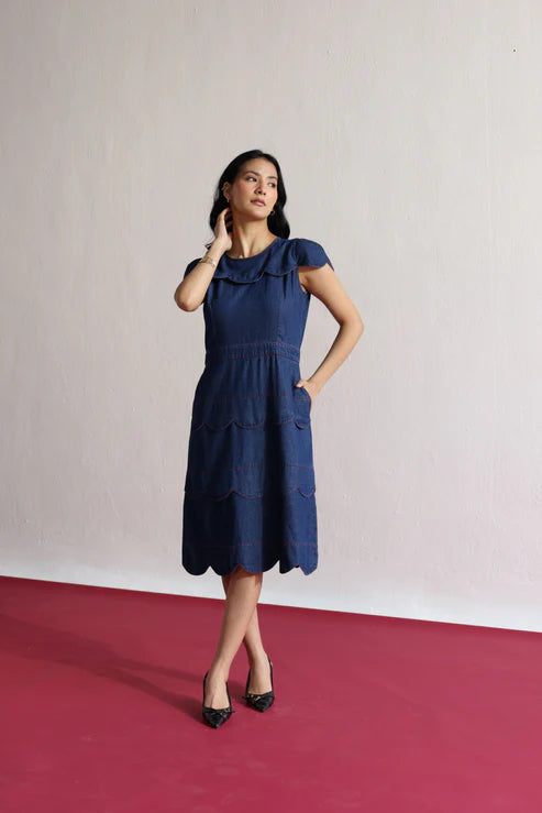 Blue Muse Scallop Dress
