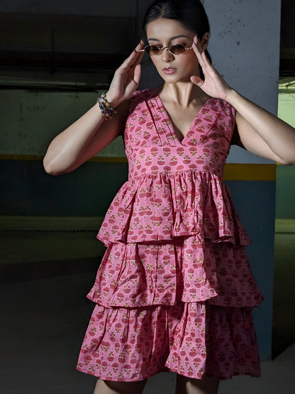 Pink Frill Short Dress