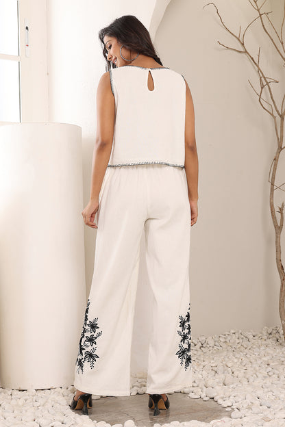 WHITE LINEN TOP & PANT SET