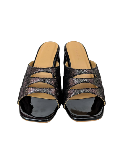 Black Cutout Slip-On Block Heels