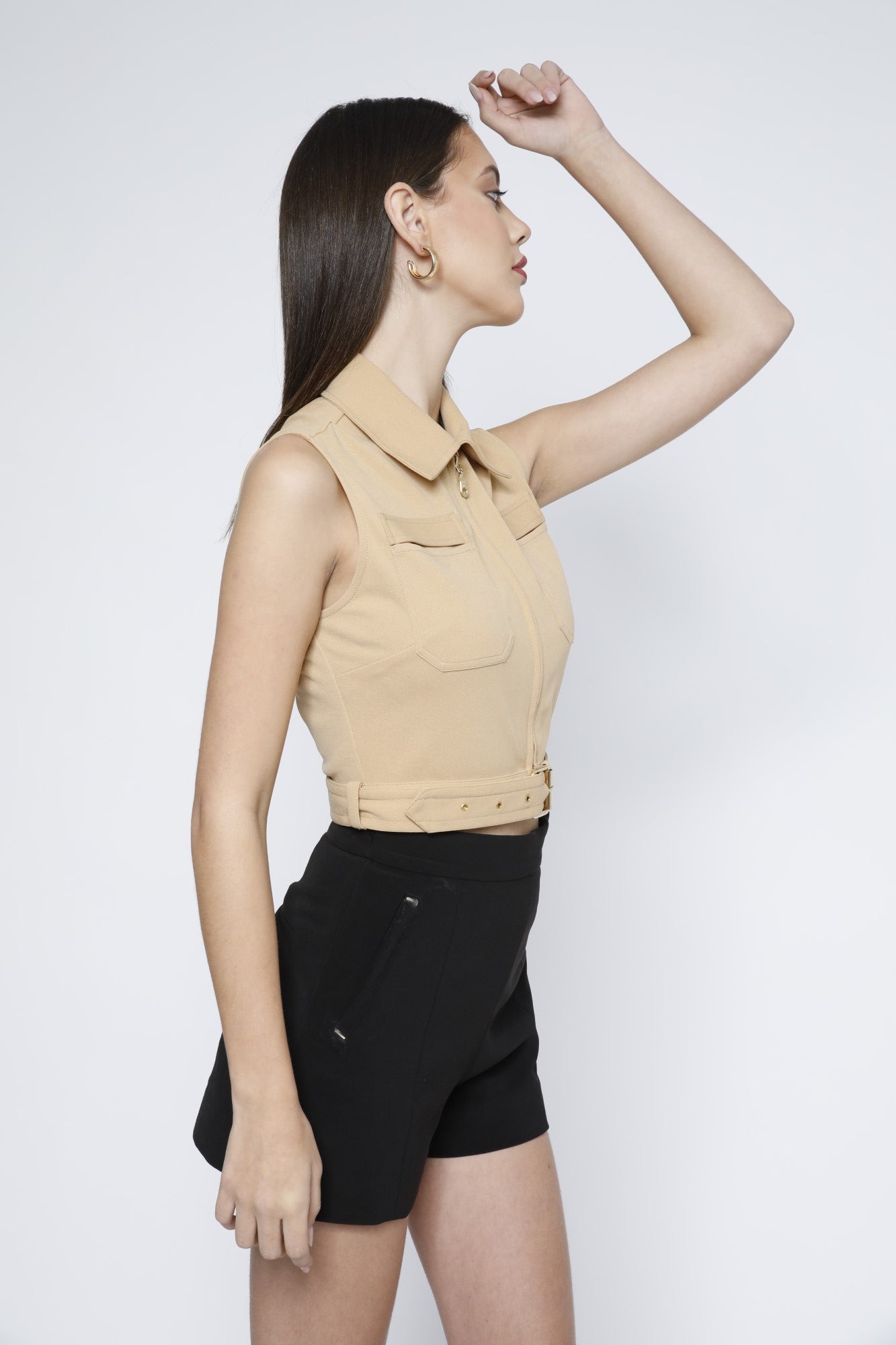 Gold Metal Zip Belted Crop Top