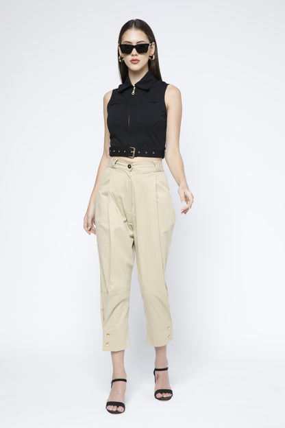 Gold Metal Zip Belted Crop Top