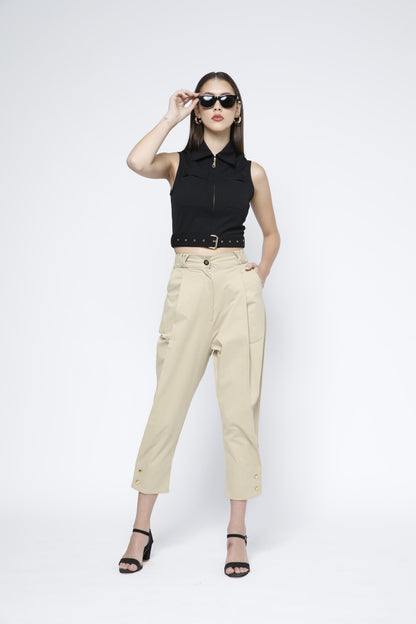 Gold Metal Zip Belted Crop Top