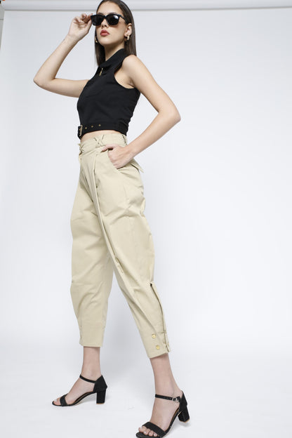 Gold Metal Zip Belted Crop Top