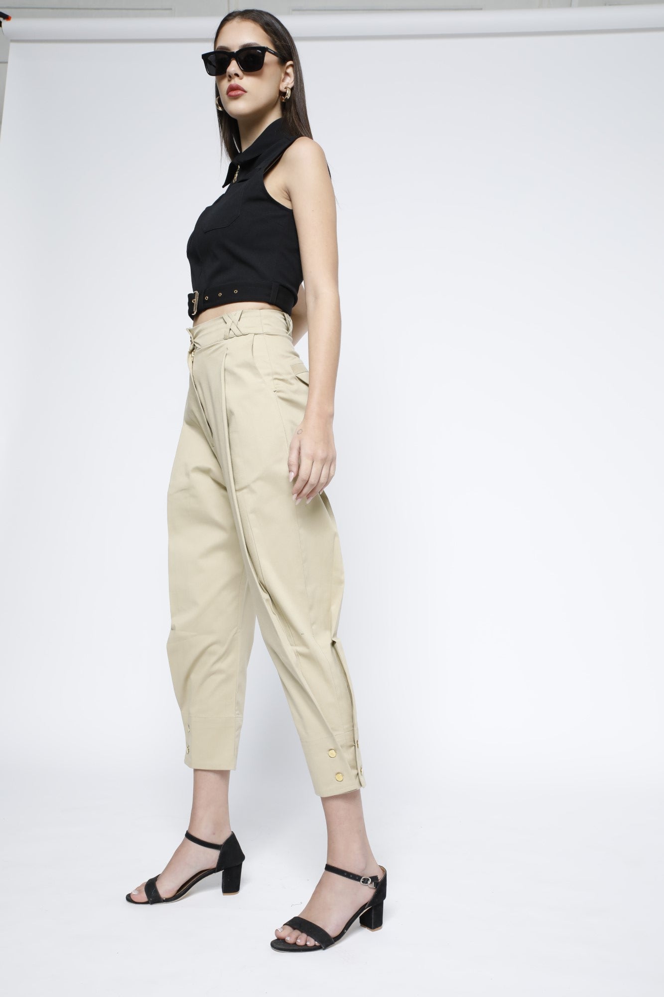 Gold Metal Zip Belted Crop Top