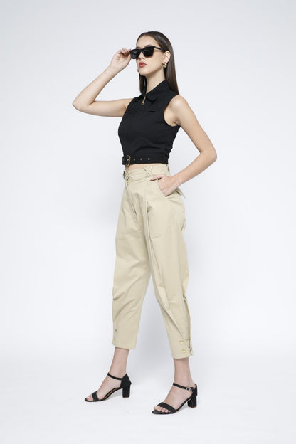 Gold Metal Zip Belted Crop Top