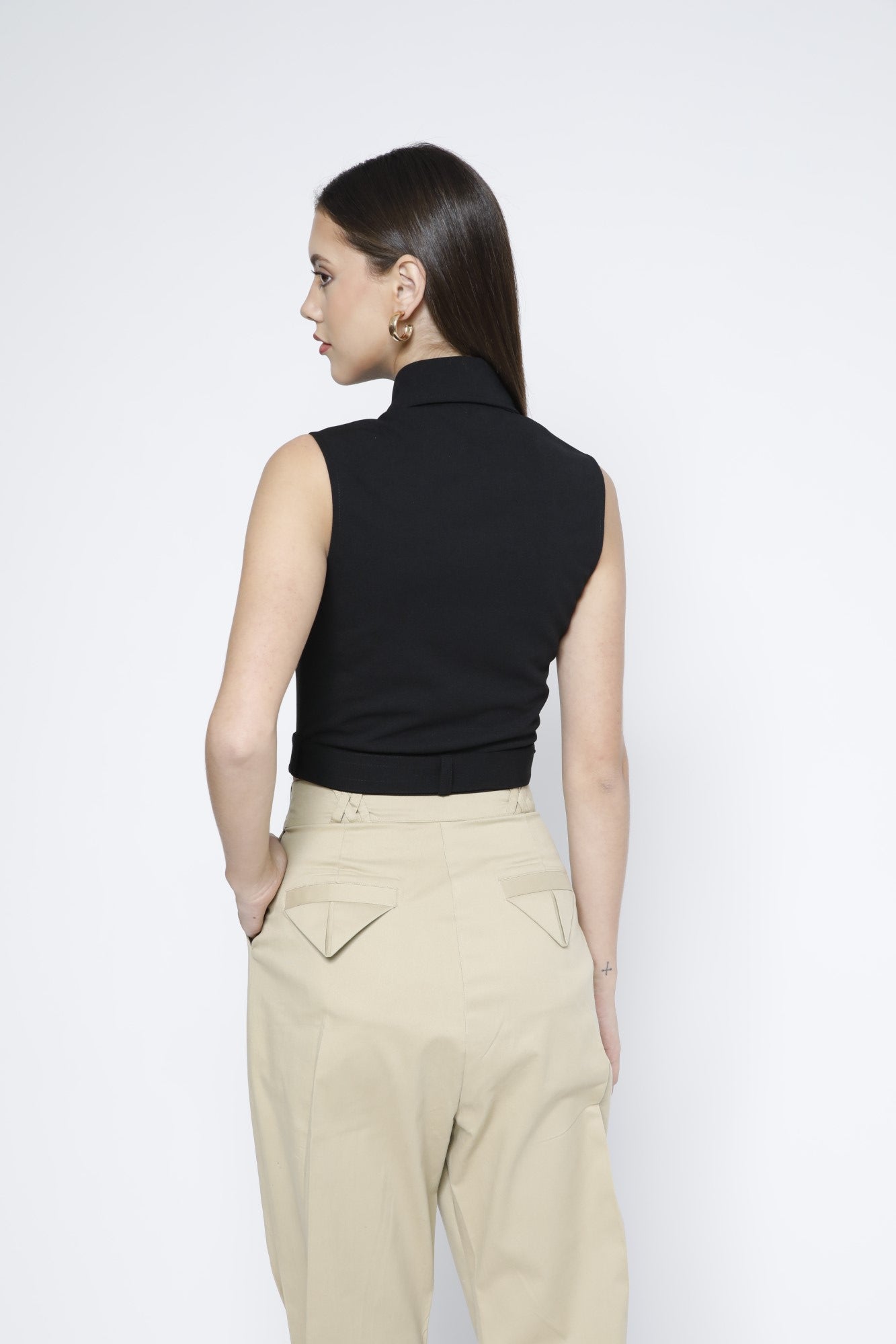 Gold Metal Zip Belted Crop Top