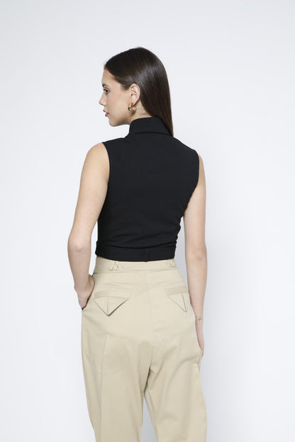 Gold Metal Zip Belted Crop Top